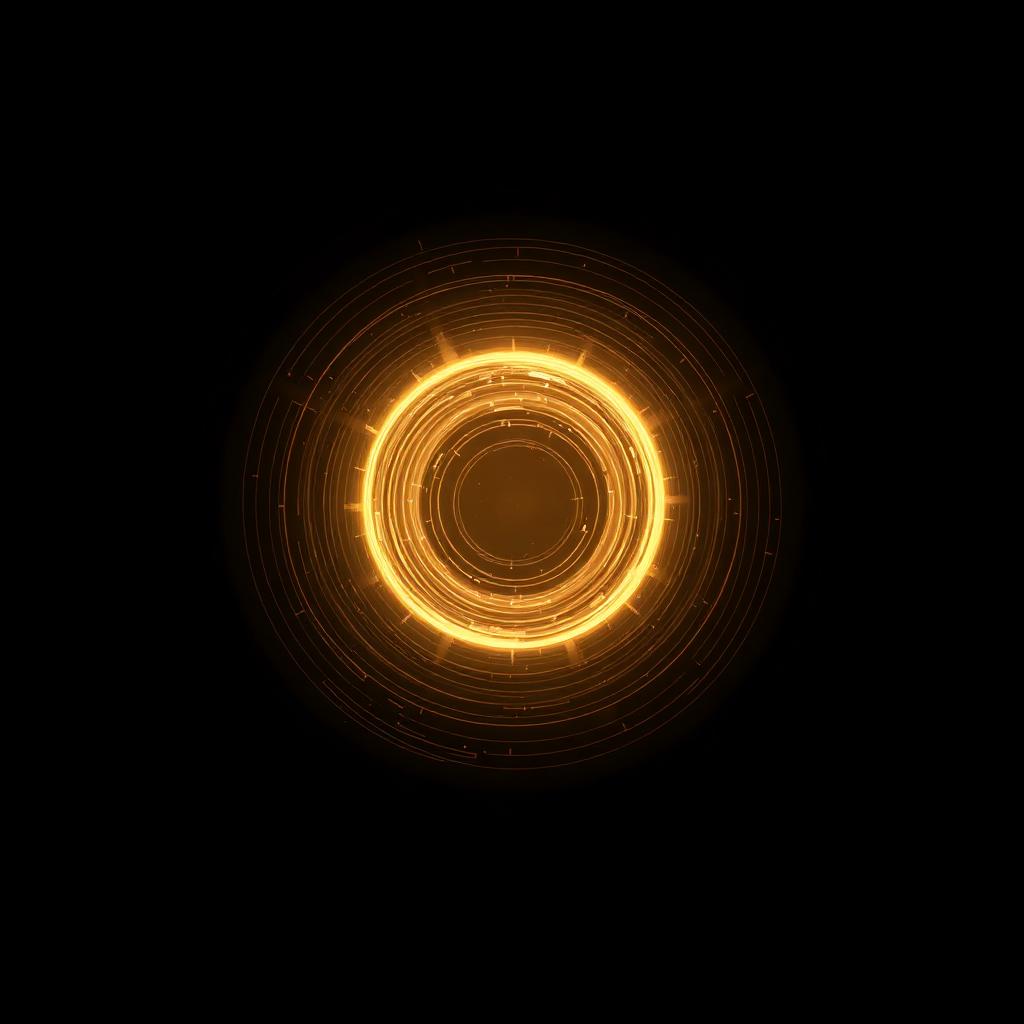 Esfera de luz dourada com ondas concêntricas de frequência